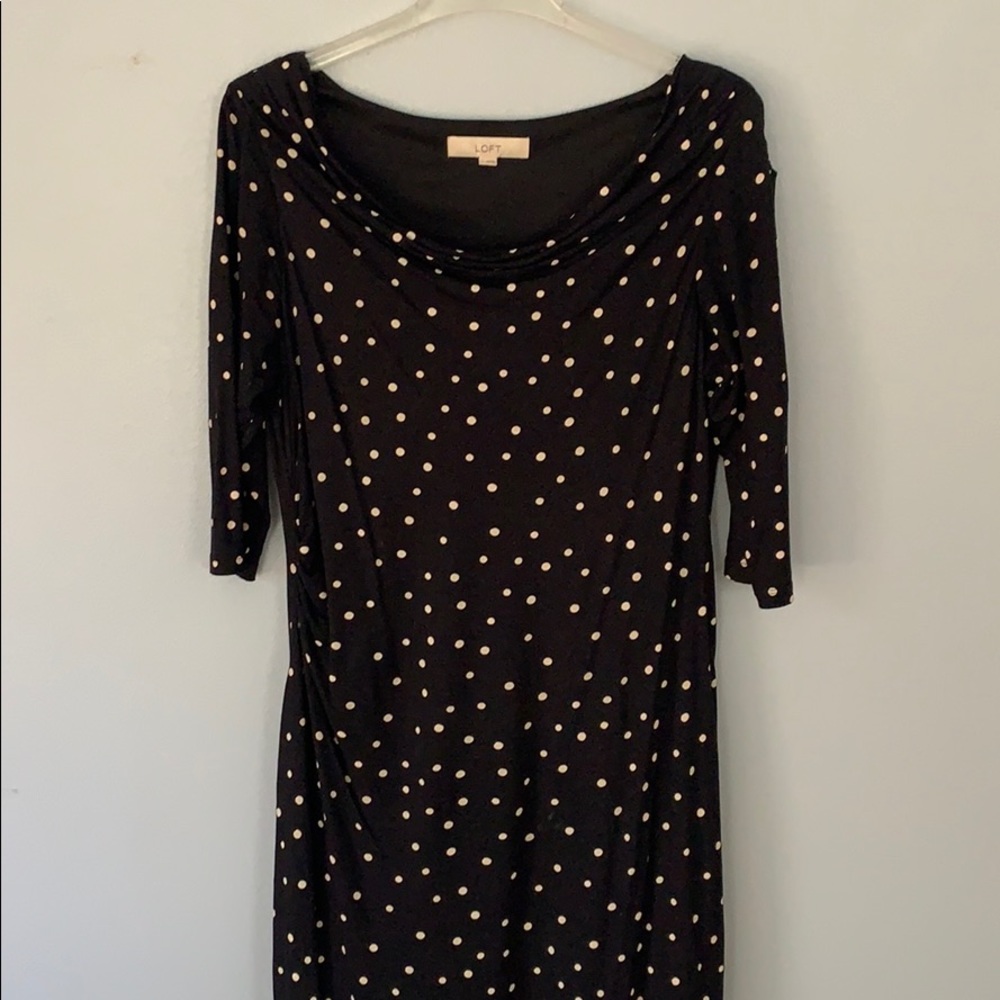 Loft Black and Tan Polk Dot Dress Sz L